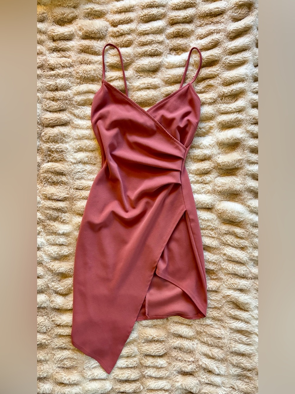 Windsor - Dusty Rose Wrap Mini Dress with Spaghetti Straps